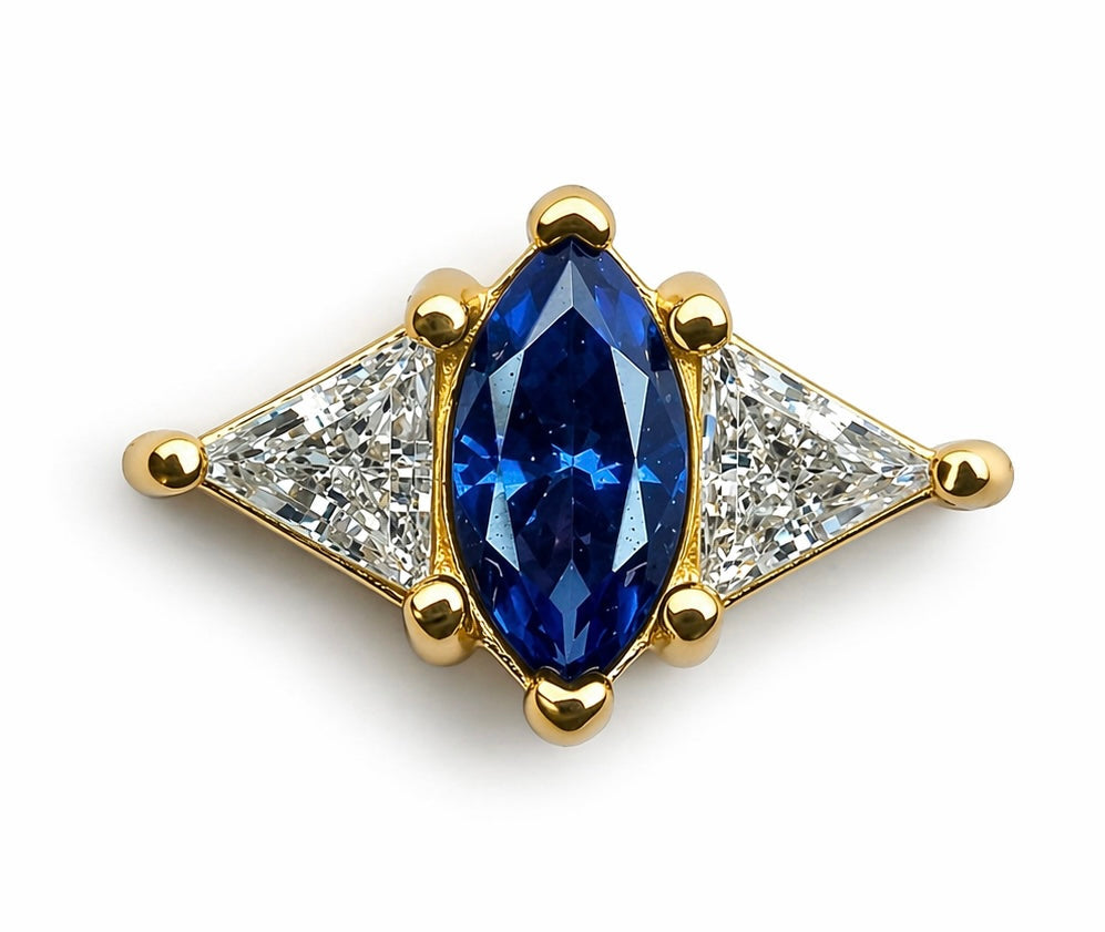 Echtgold Aufsatz „Aurora Blue Marquise“ für 1,2mm (Innengewinde 0,8mm)