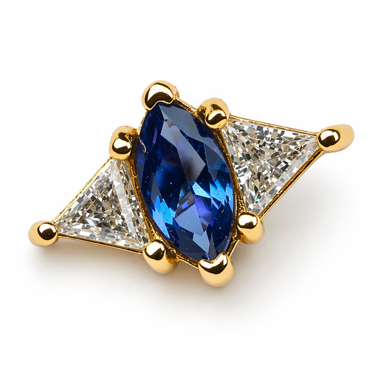 Echtgold Aufsatz „Aurora Blue Marquise“ für 1,2mm (Innengewinde 0,8mm)